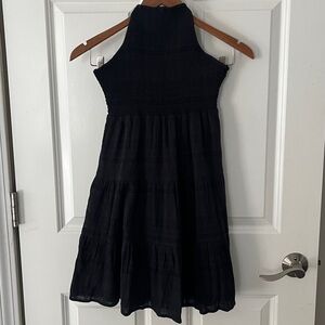 AMERICAN EAGLE  Smocked Halter Neck Dress Solid Black Fit & Flare Cotton Small